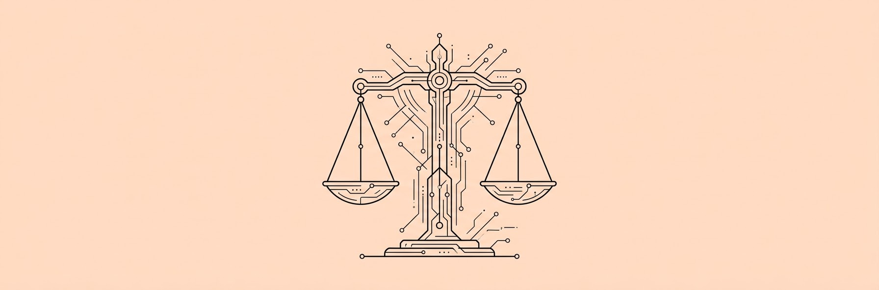 futuristic glowing scales of justice with digital data nodes