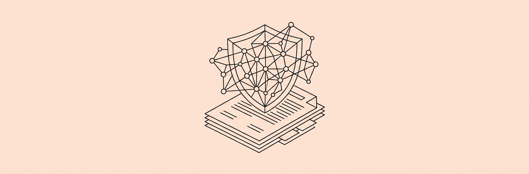 digital shield glowing with AI network lines over legal documents