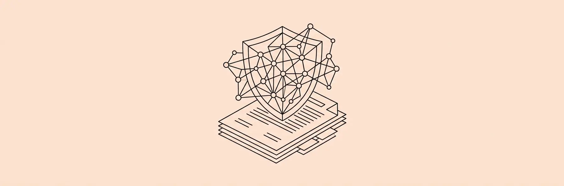 digital shield glowing with AI network lines over legal documents