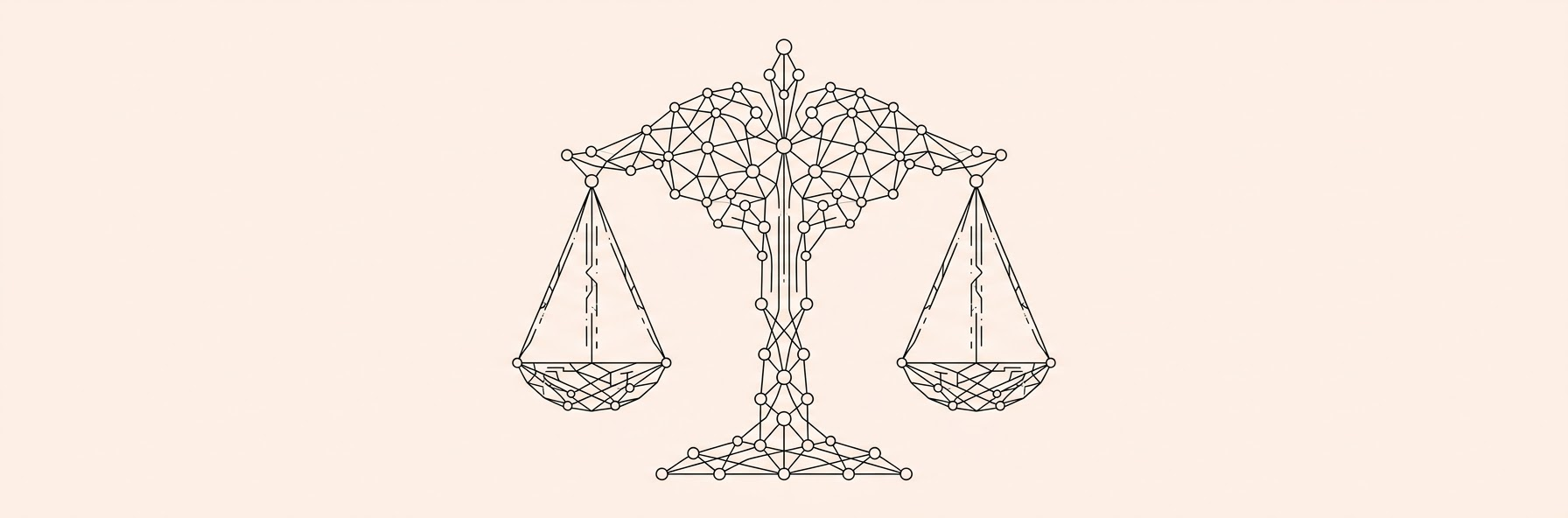 glowing digital scales of justice integrated with a futuristic neural network in a modern corporate law office