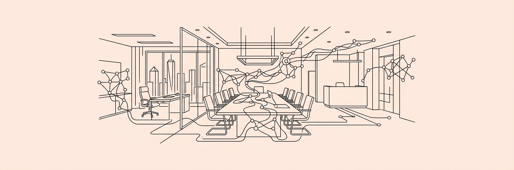 modern law firm office with glowing artificial intelligence network nodes