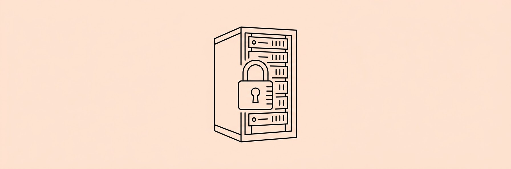 secure server rack glowing with digital lock icon