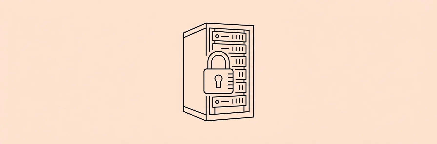secure server rack glowing with digital lock icon