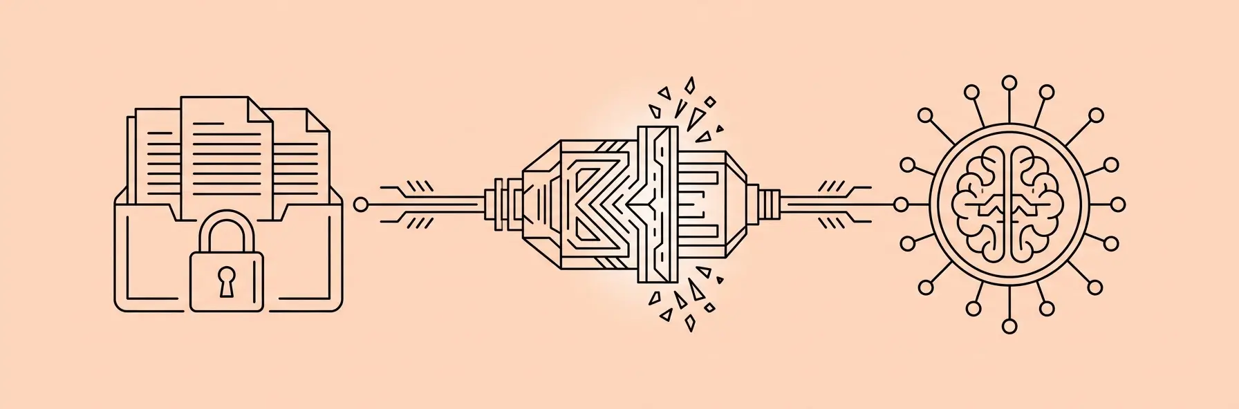 glowing digital plugin connecting a secure legal database to an artificial intelligence interface