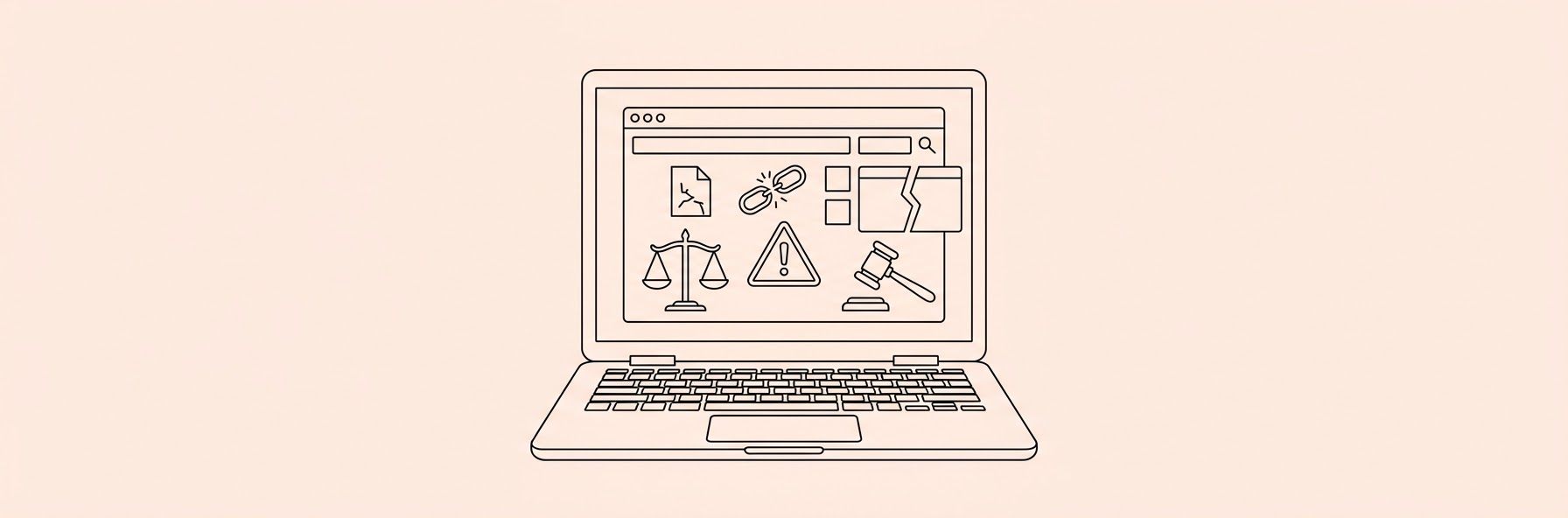 404 error message on a laptop screen with legal symbols