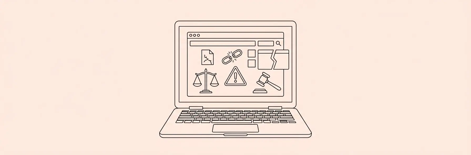 404 error message on a laptop screen with legal symbols