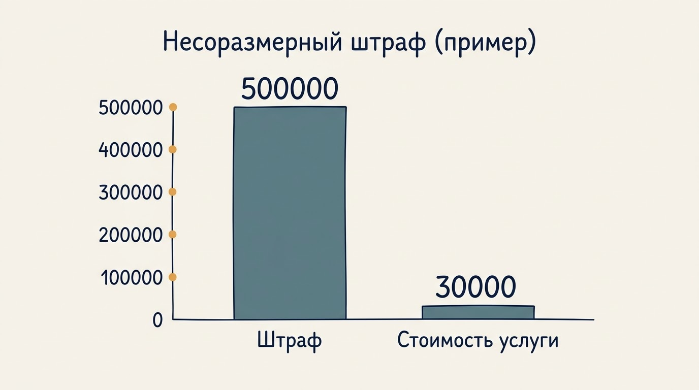 Столбчатая диаграмма: штраф 500 000 рублей против стоимости услуги 30 000 рублей