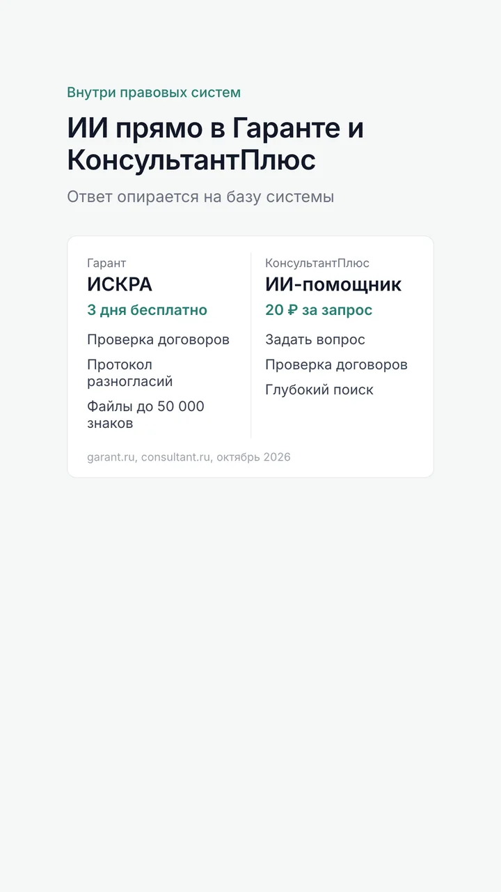 ИСКРА от Гаранта и ИИ-помощник КонсультантПлюс: функции и условия доступа